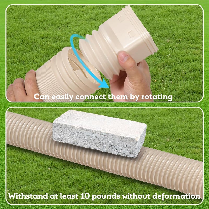 plusgutter Rain Gutter Downspout Extensions Flexible, Drain Downspout Extender,Down Spout Drain Extender, Gutter Connector Rainwater Drainage,Extendable from 21 to 68 Inches(4 Pack, Limestone) - Image 3